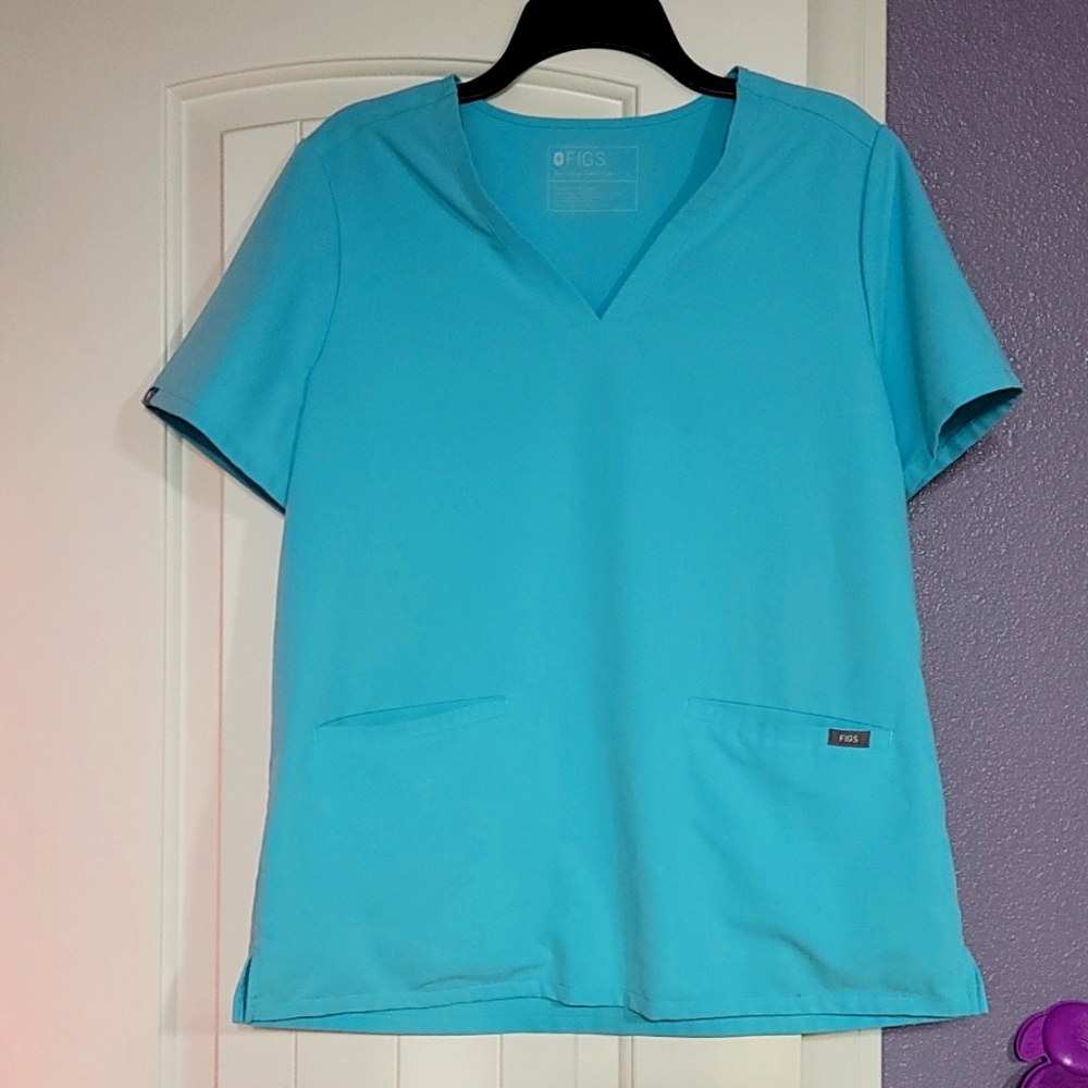Neon blue figs scrub top
